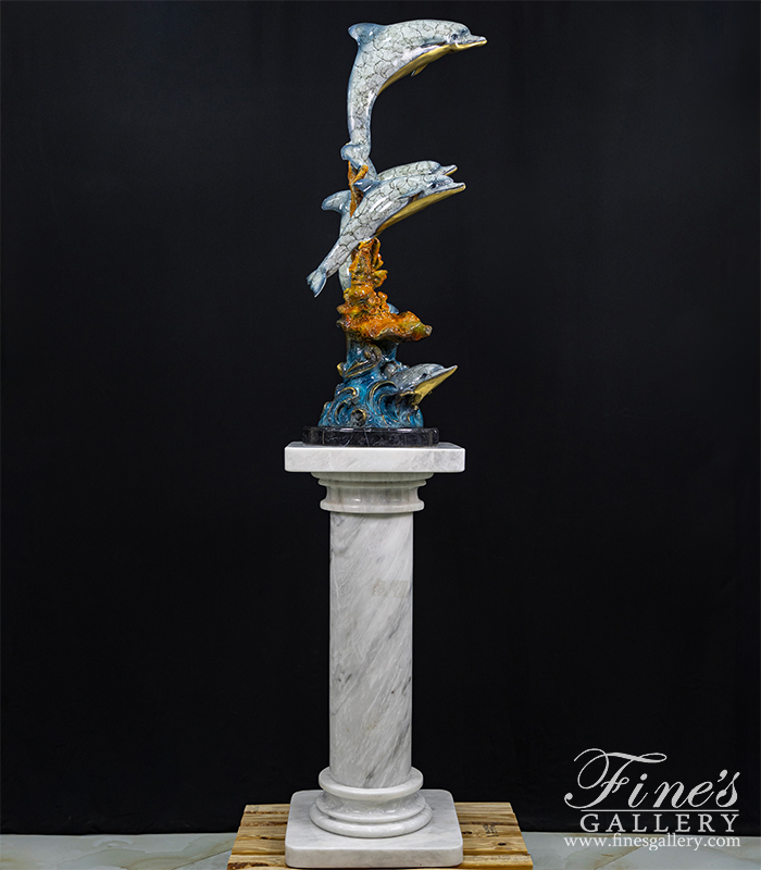 Bronze Statues  - Aqua Marine Blue Bronze Dolphins Sculpture - BS-1655